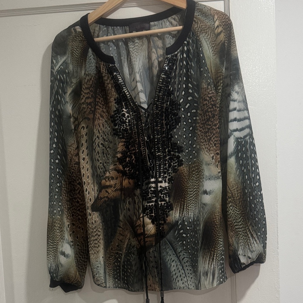Hale Bob Multicolor Feather Print Blouse
